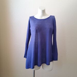 Eileen Fisher Organic Linen Long Sleeve Asymmetrical  Tunic Top Size M Blue